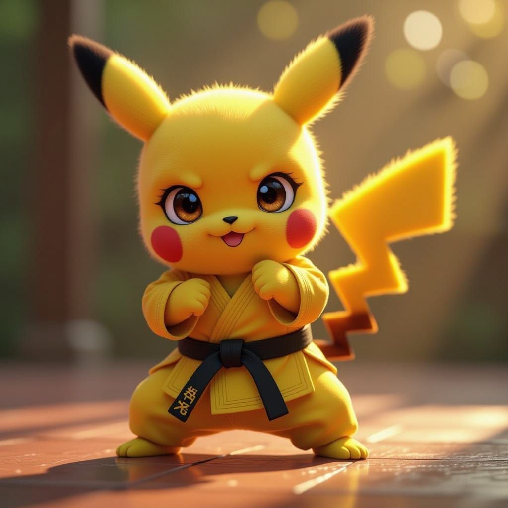 Chibi Pikachu Performing Karate in Vibrant CGI Style