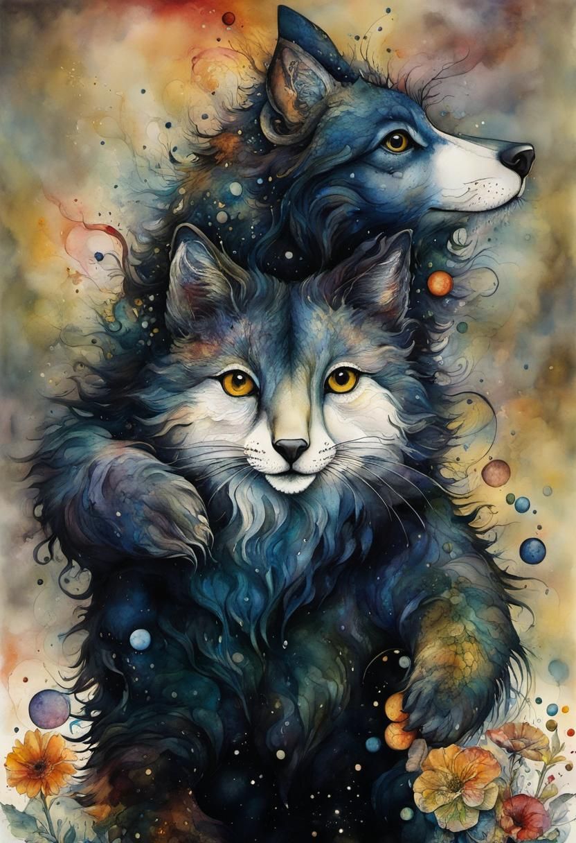Surreal Dreamscape in Watercolor and Ink Splash Art