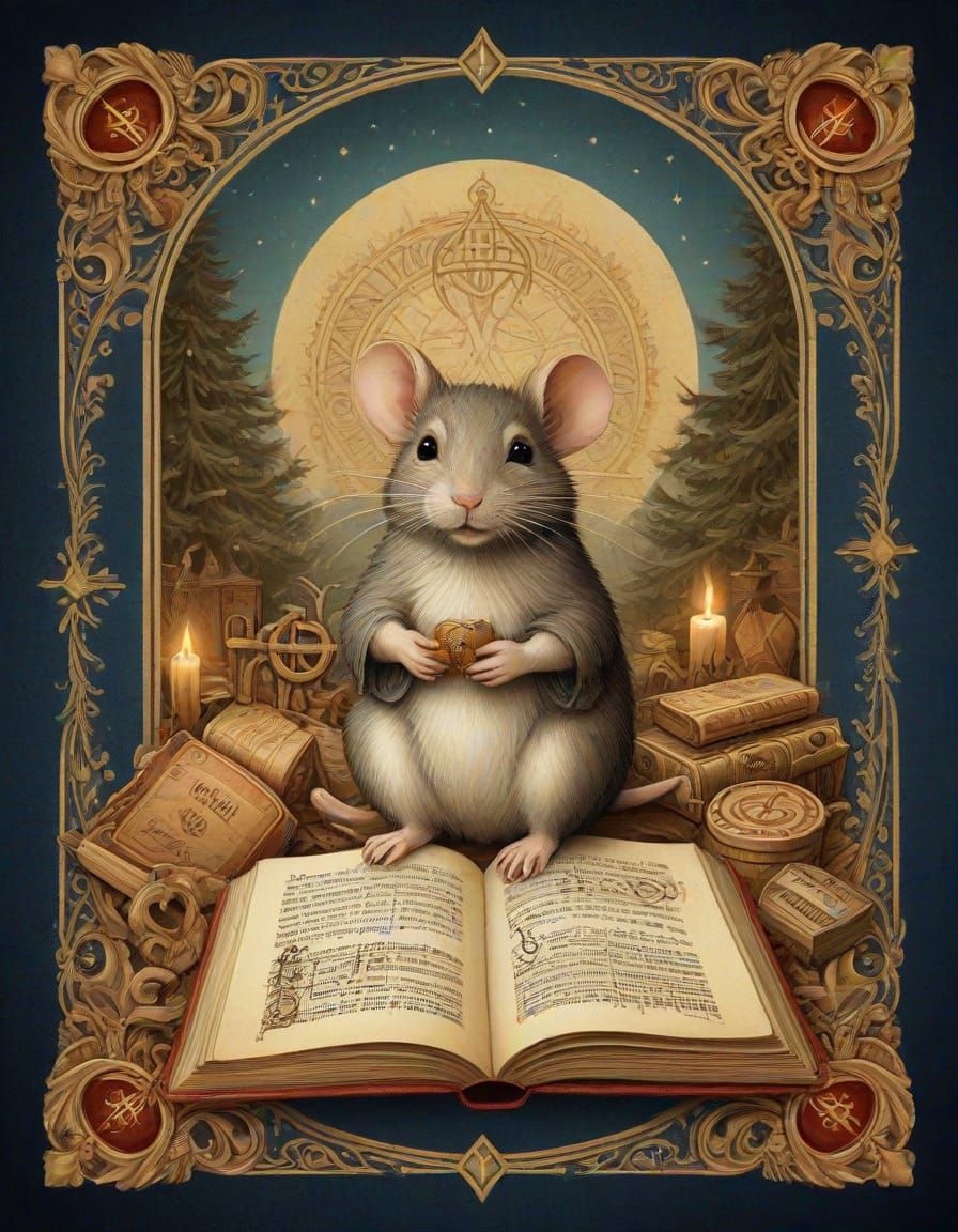 Mouse with Wooden Toys: Vintage Christmas Storybook Art