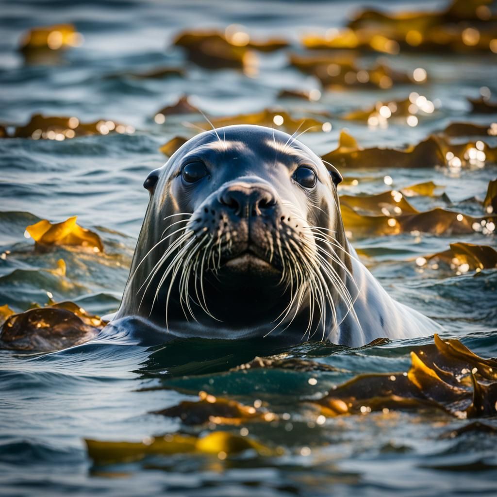 Seal Swimming in Kelp Forest: Professional Photography