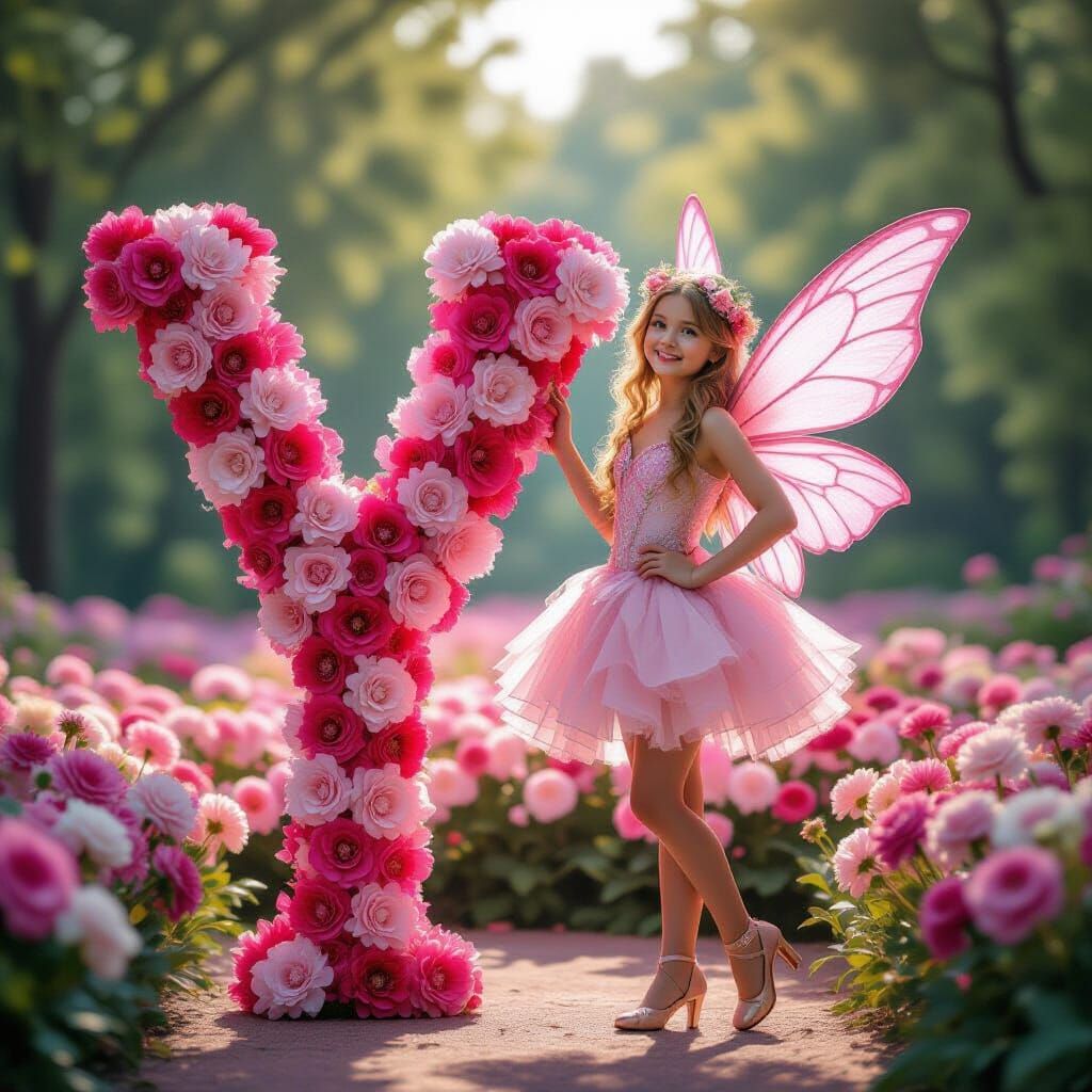 Pink Fairy Beside Carnation Letter Y