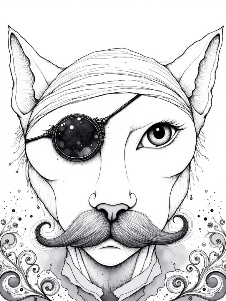 Inktober, October 1, Mustache, Ink October, my sketch to ai