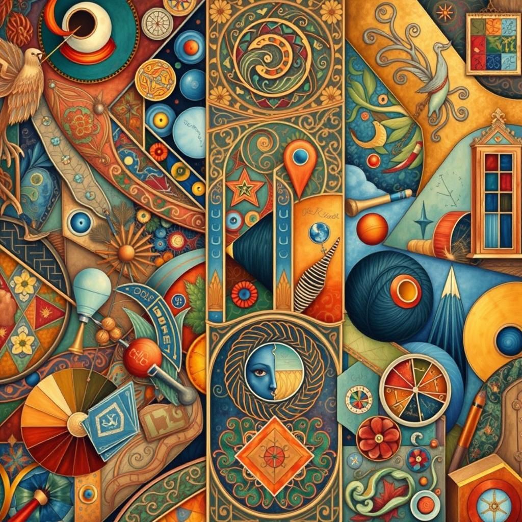 Colorful Abstract Textile Art with Patchwork Design