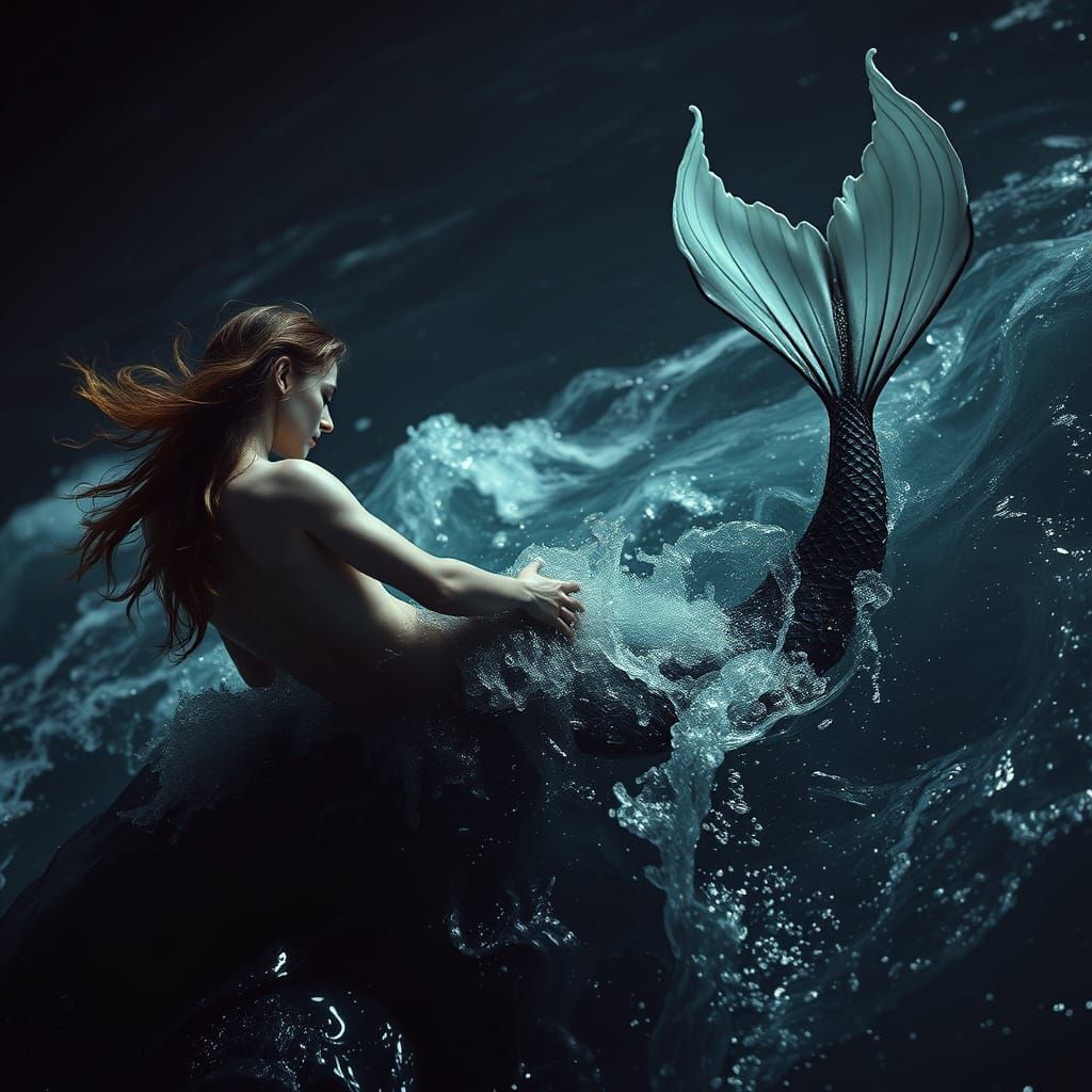 Gothic Mermaid Couple in Moonlit Ocean Depths