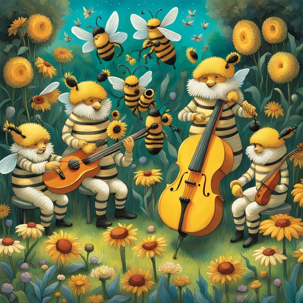 Bee Orchestra in Starry Garden: Van Gogh Meets Sendak