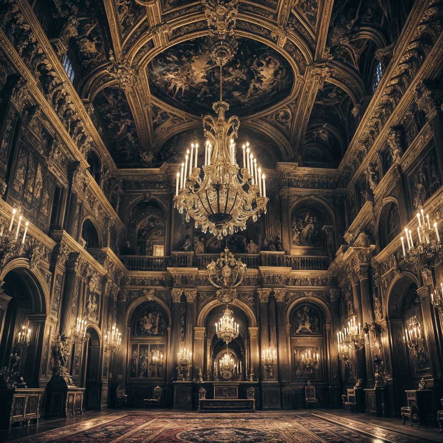 Luxurious Castle Interior: Shadowy Elegance