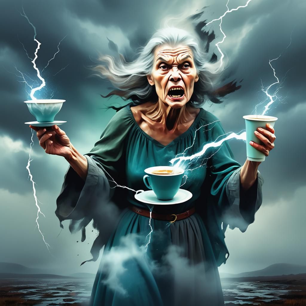 Surreal Collage of Older Woman with Floating Cup