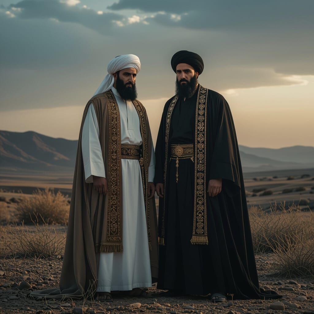 Imam Ali and Imam Hosein in Cinematic Film Still