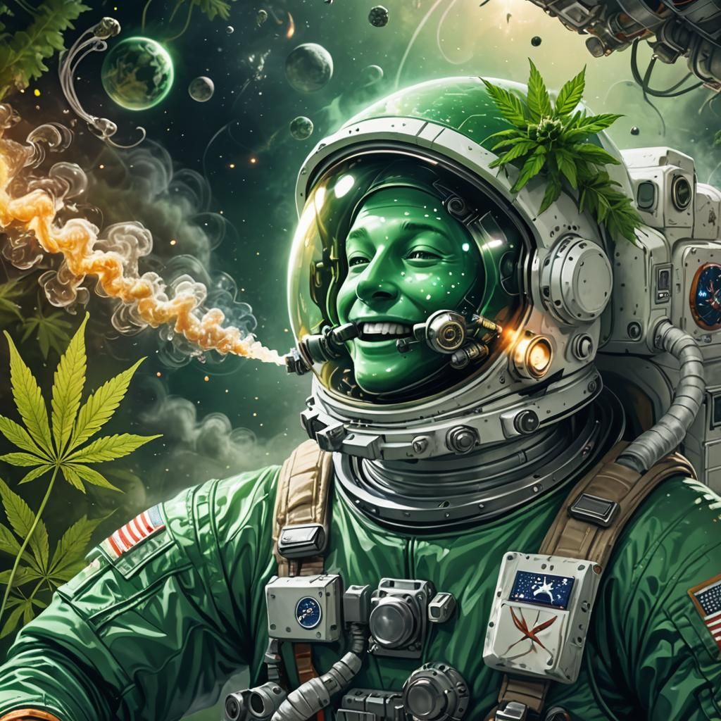 Cannabis Astronaut Concept Art in Space