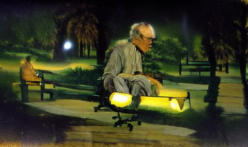 Elderly Man in Park at Midnight, Pop Art Style