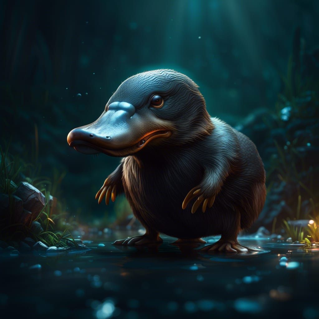 Cute Duck-billed Platypus in Dark Fantasy Style