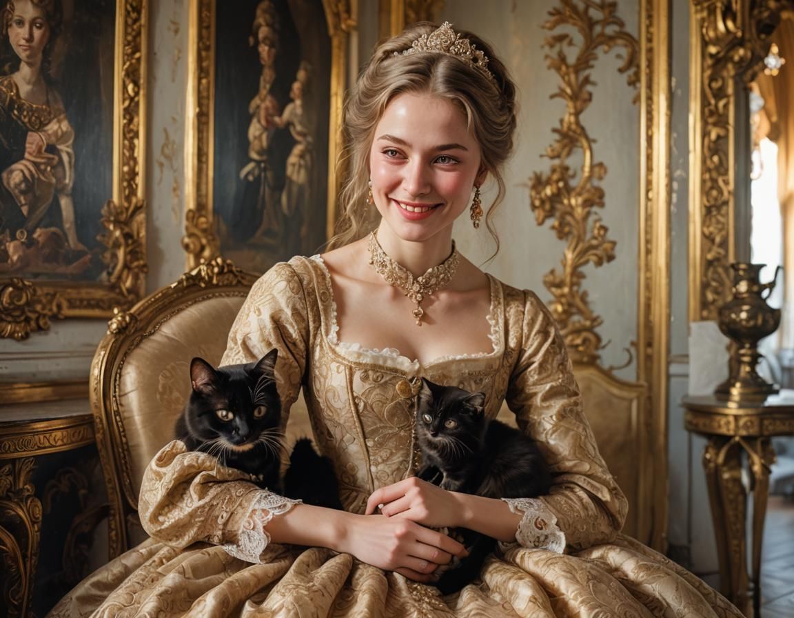Noblewoman Portrait: 18th Century Dress and Kitten