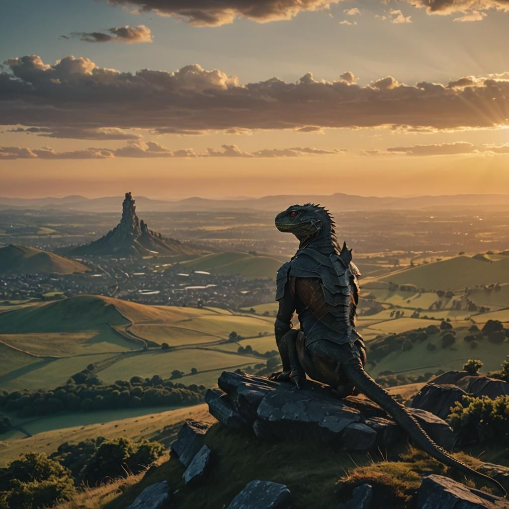 Lizard War God Watches Sunset: Cinematic Still