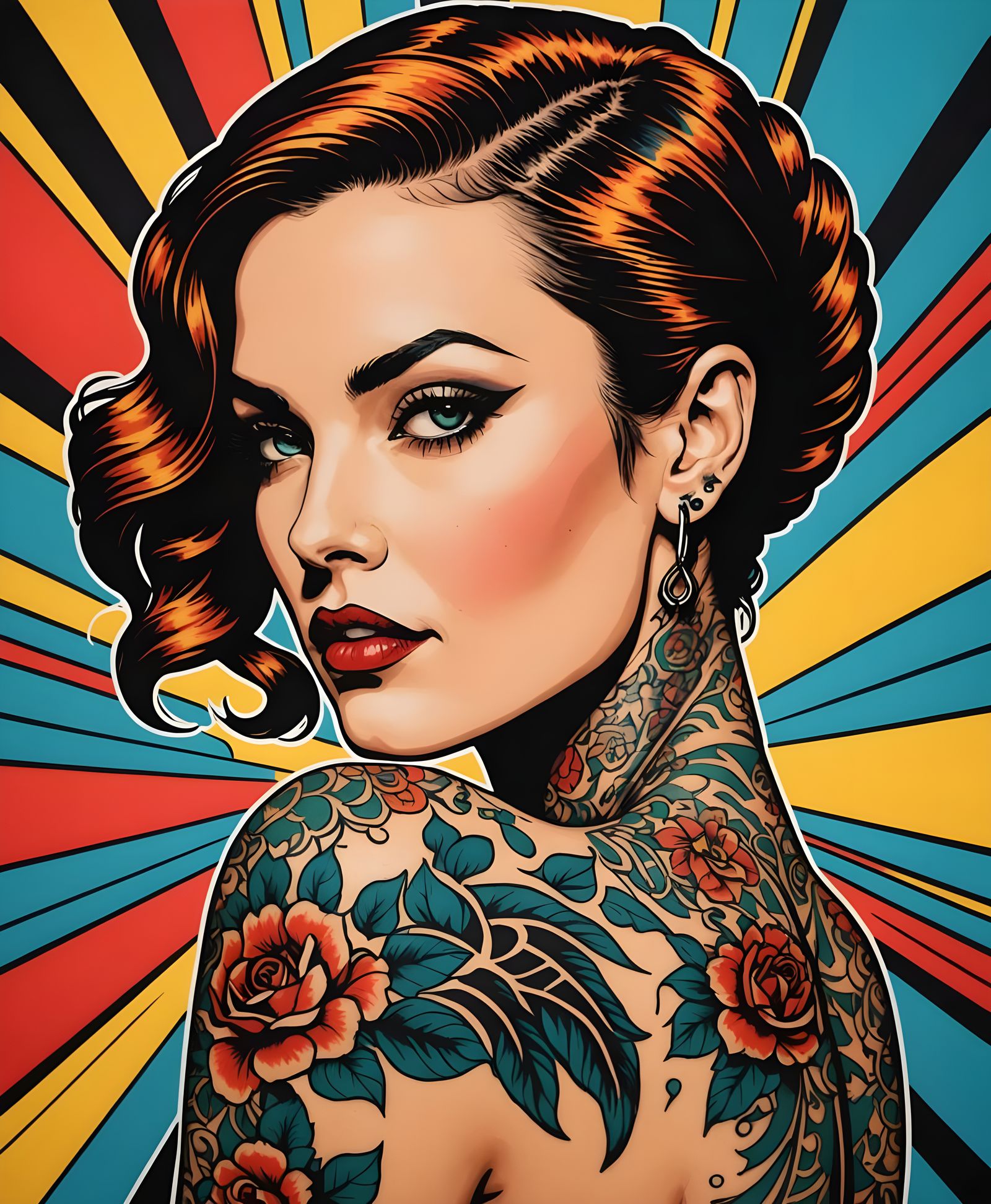 Pop Art Woman with Bold Tattoos