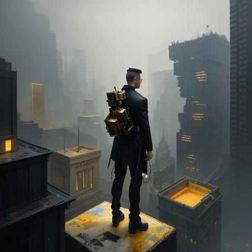 Geometric Landscape with Figure, Digital Mate Painting