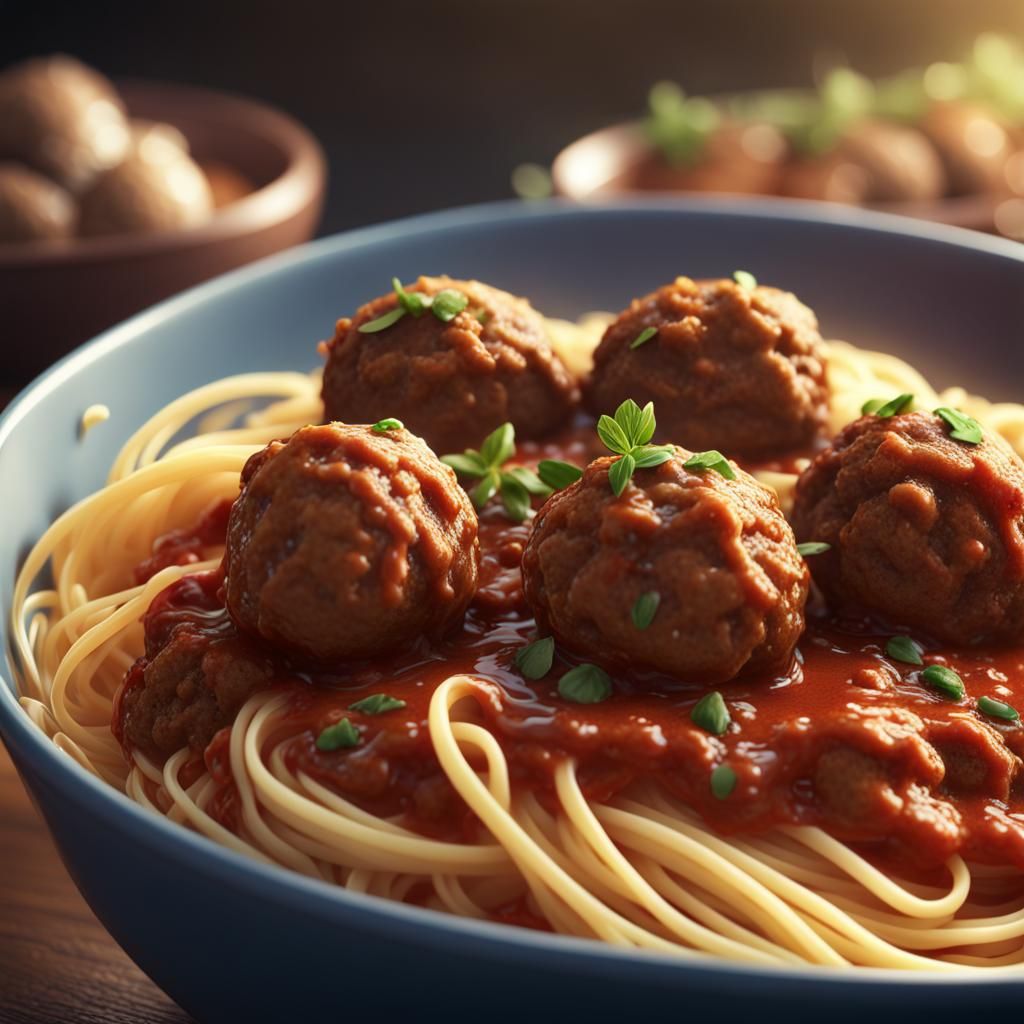 Steaming Spaghetti and Meatballs in Detailed Digital Art