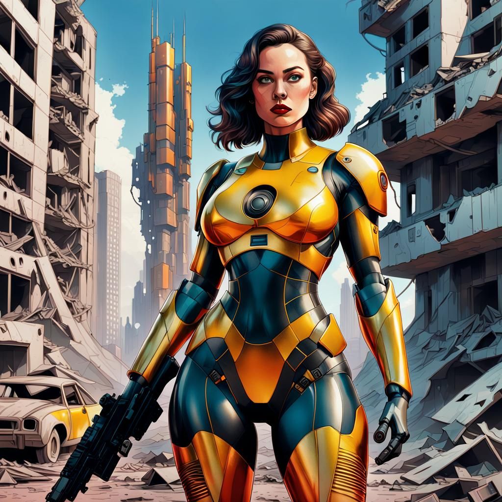 Girl in Nanotech Suit in Pop Art Style