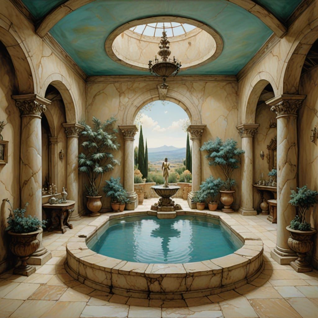 Mediterranean Tuscan Room with Aphrodite Fountain