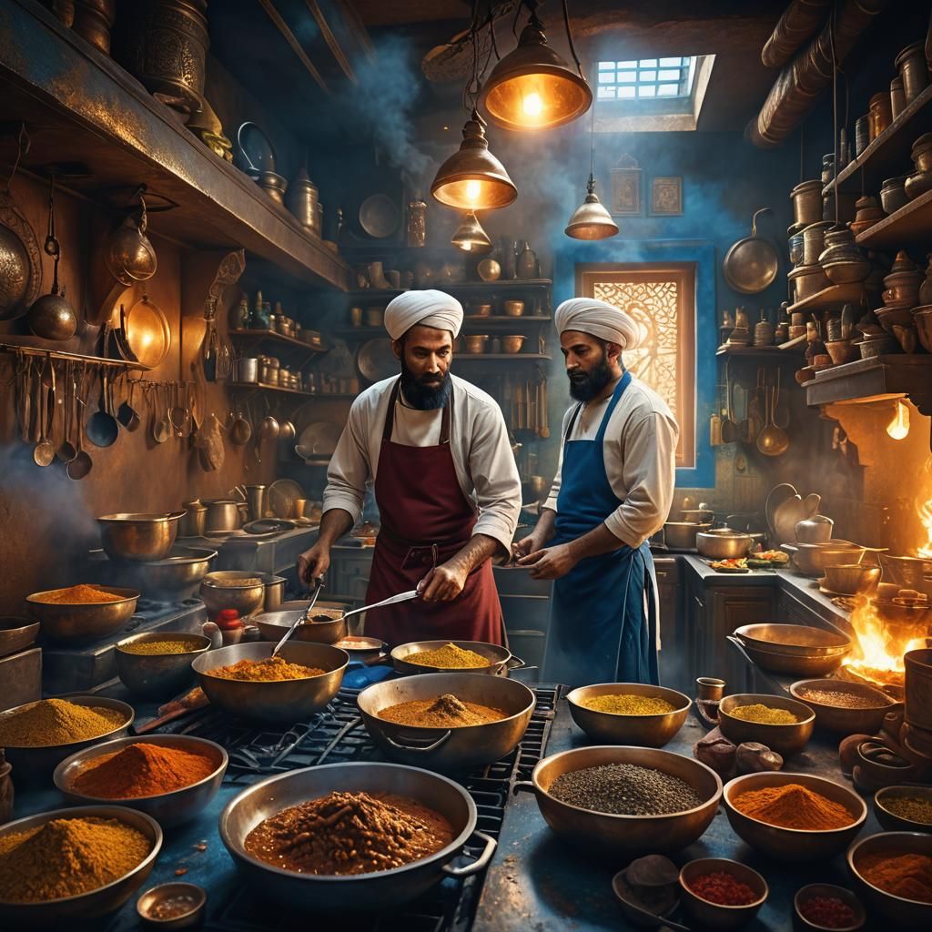 Mystical Kitchen: Islamist Men Cooking in Fantasy Art