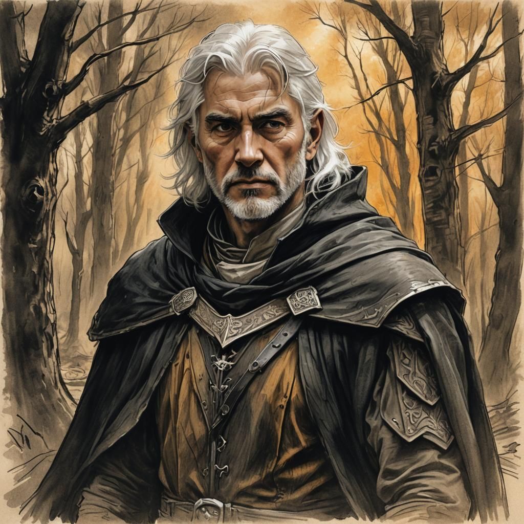 Medieval Ranger in Earthy Tones as a Charcoal Sketch