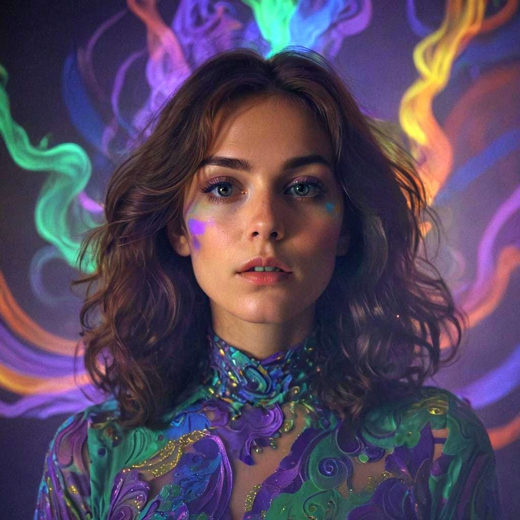 Hypnotic American Woman Portrait in Colored Lights