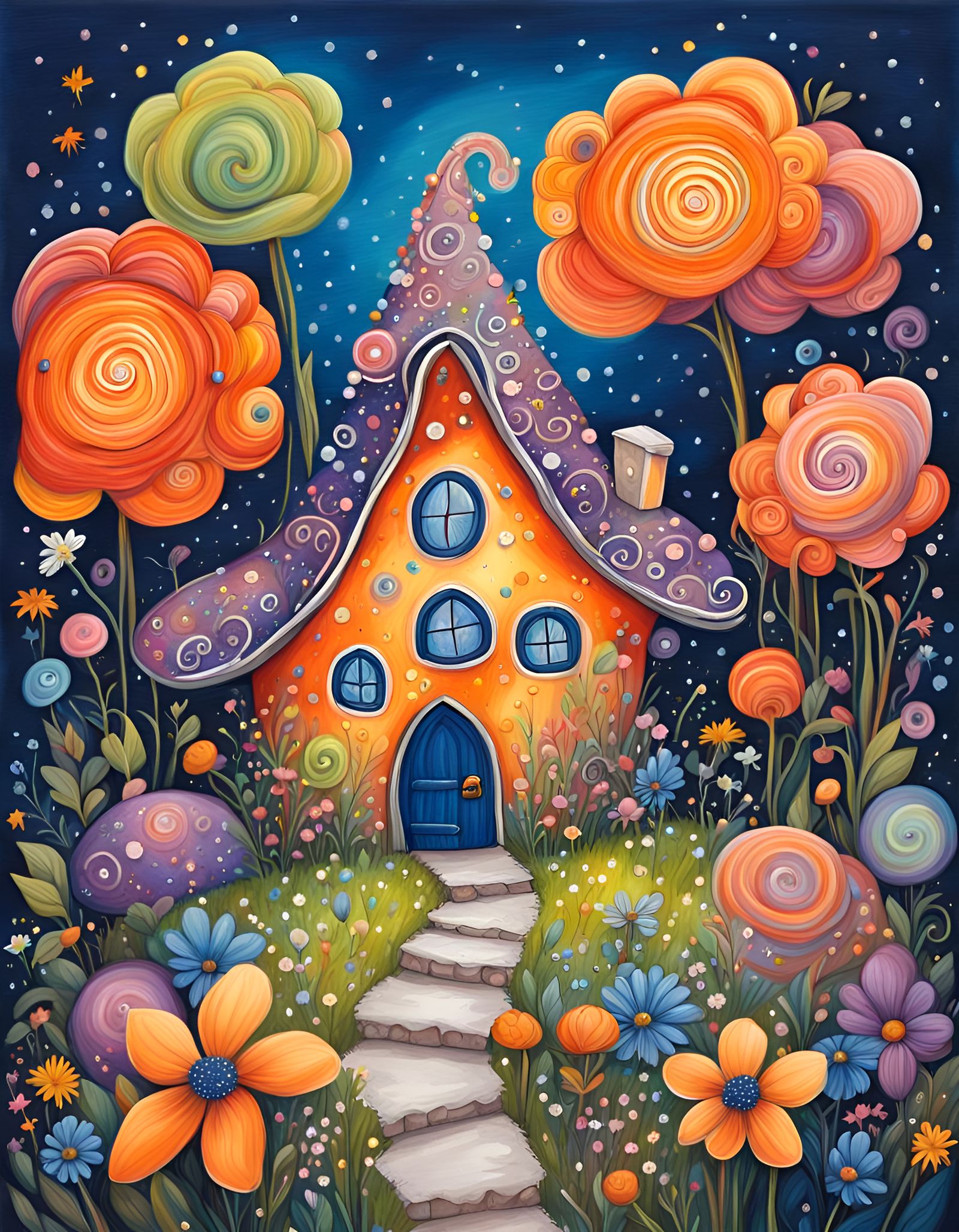 a super detailed, joyful, colourful painting, depicting a li...