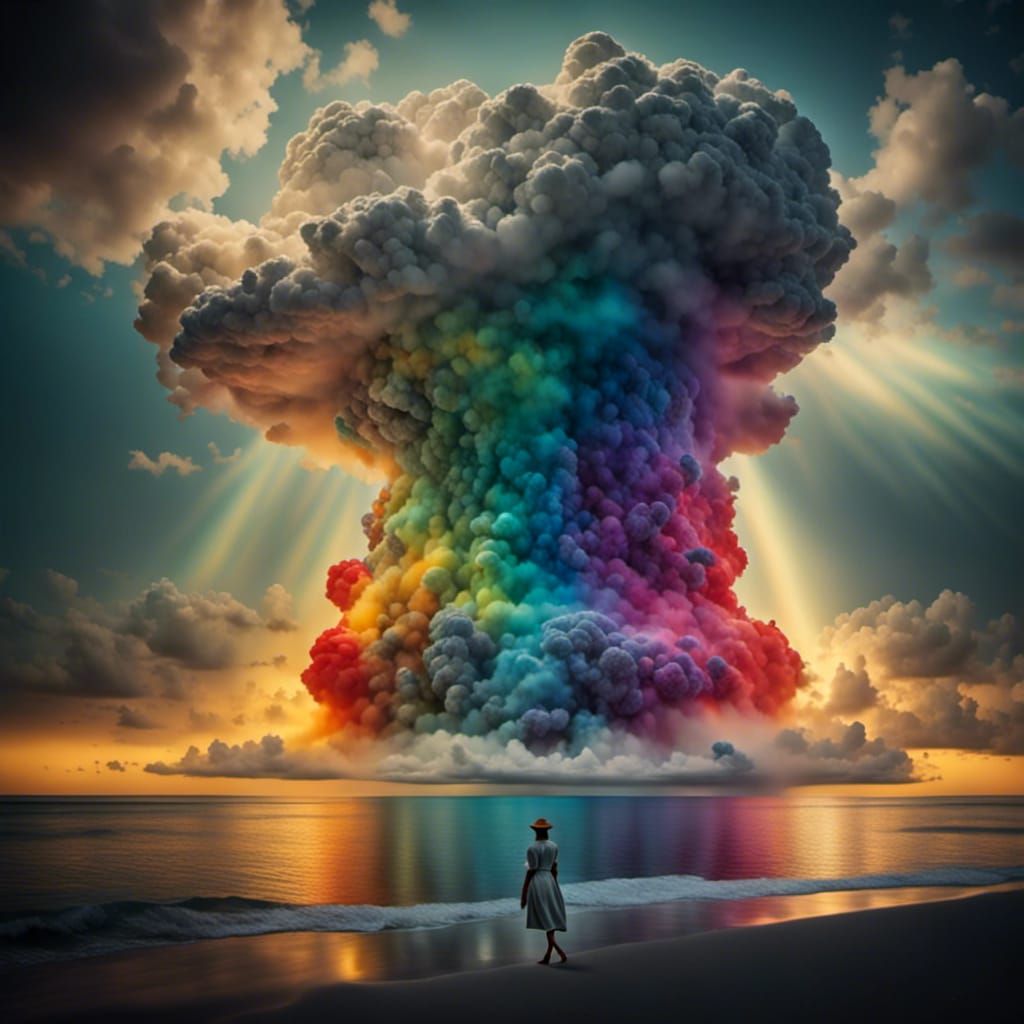 Rainbow Cloud Over Pacific Atoll