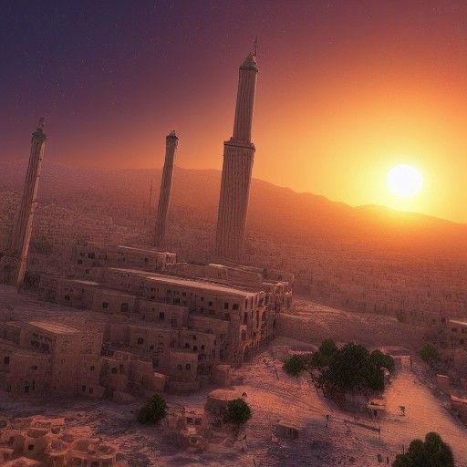 Peaceful Palestine at Sunrise: Detailed Matte Painting