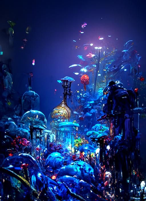 Luminous Underwater City with Coral Reefs