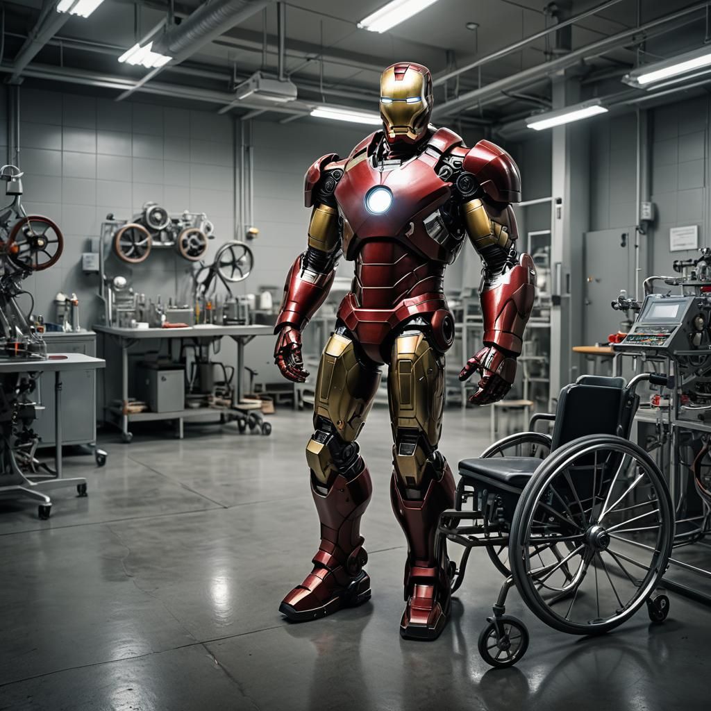 Iron Man in Laboratory: Hyperrealistic Scene