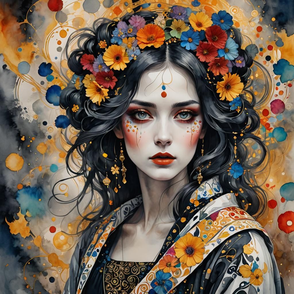 Monochrome Portrait Overpainted with Gaudy Watercolors