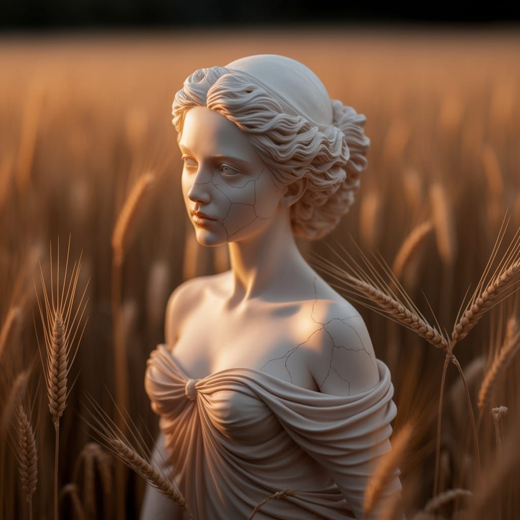 Baroque Clay Woman in Golden Wheat Field