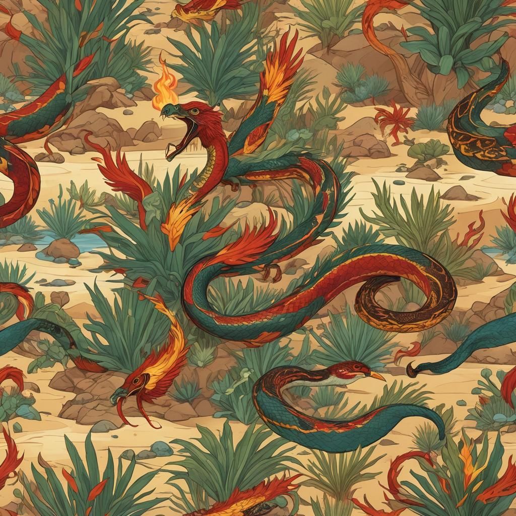 Snake Phoenix Emerges in Desert Oasis