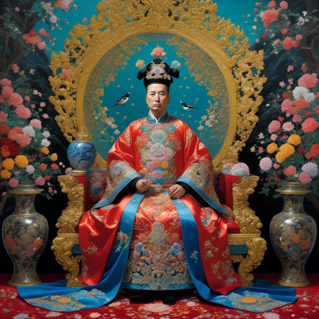 Chinese Nobleman in Oriental Throne Room Painting