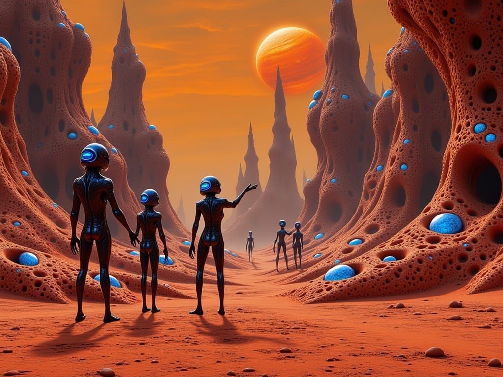 Biomorphic Robots Interact with Alien Beings on Io