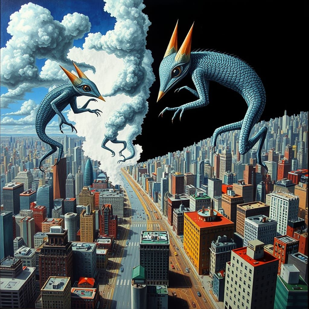 Sentient Pencils Reshape Surreal Cityscape