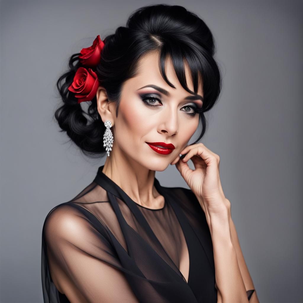 Elegant Woman with Smoky Eyes and Red Lipstick