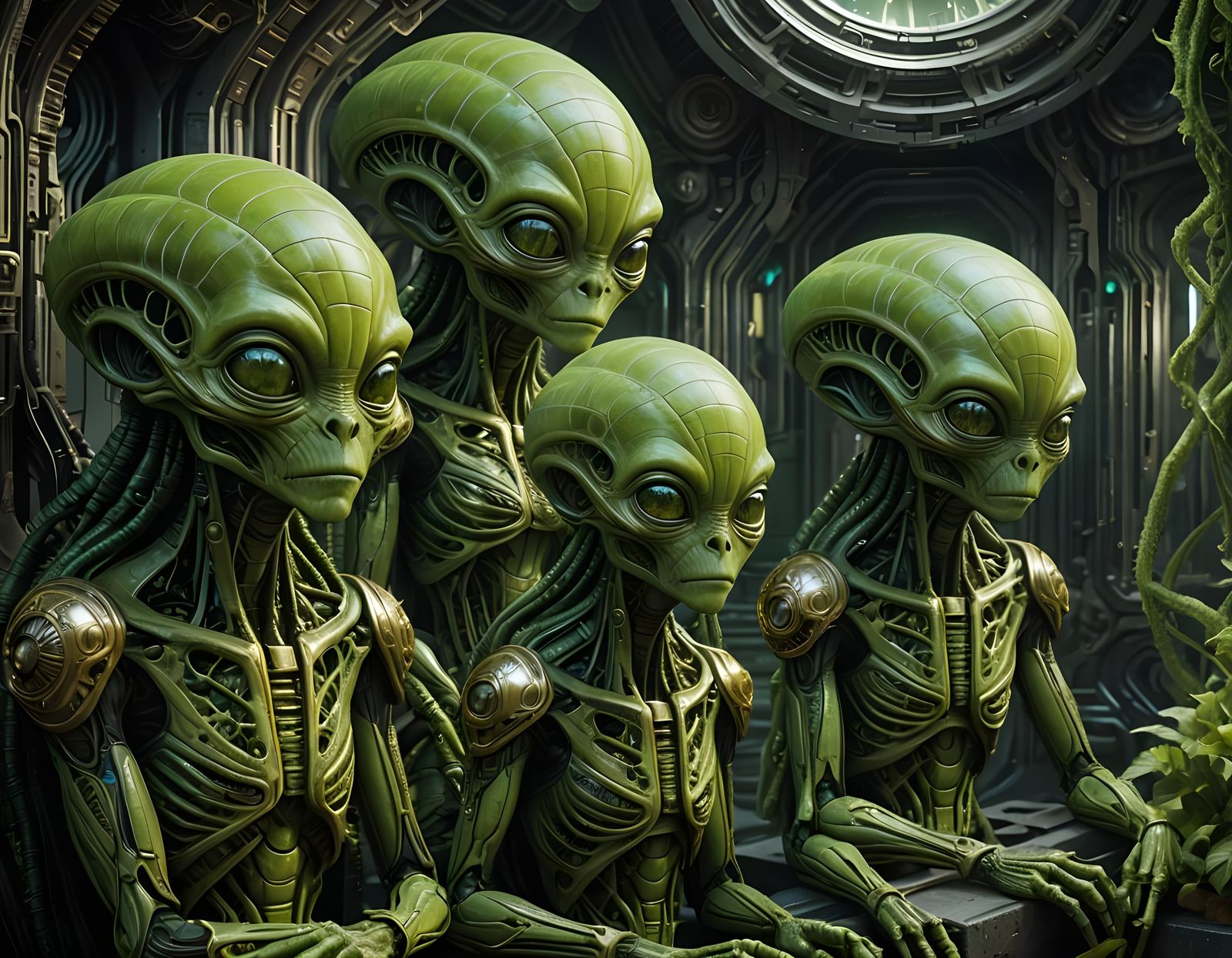 Ominous Green Aliens in Cinematic Style