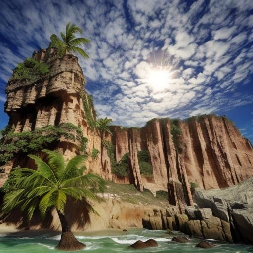 Photorealistic 3D Coastal Scene with Palms