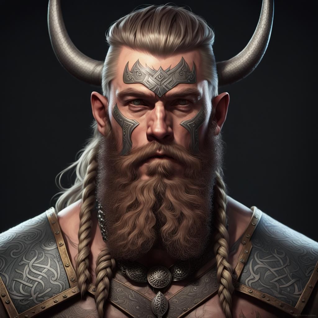 Viking Warrior Portrait in Digital Art Style