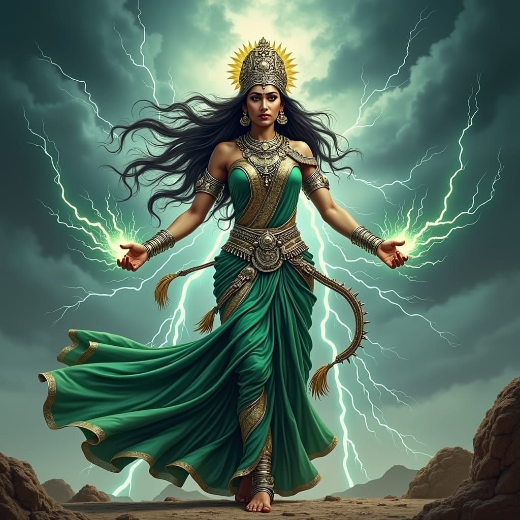 Hindu Thunder Goddess in Digital Art Style