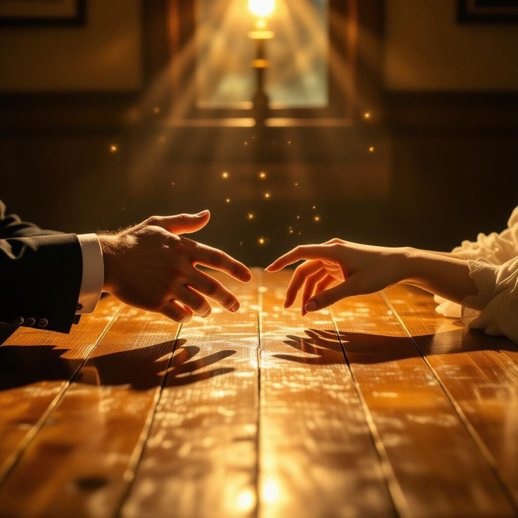 Tender Gestures: Two Hands Almost Touching in Golden Light