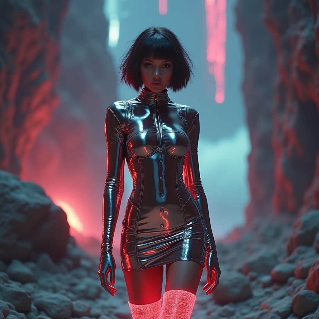 Futuristic Space Woman on Alien Planet in Cyberpunk Style