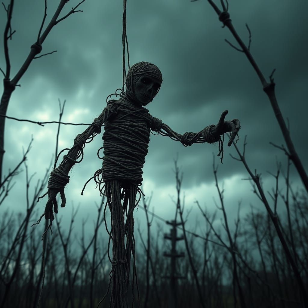 Knotwork Puppet Suspended in a Dark Stormy Night