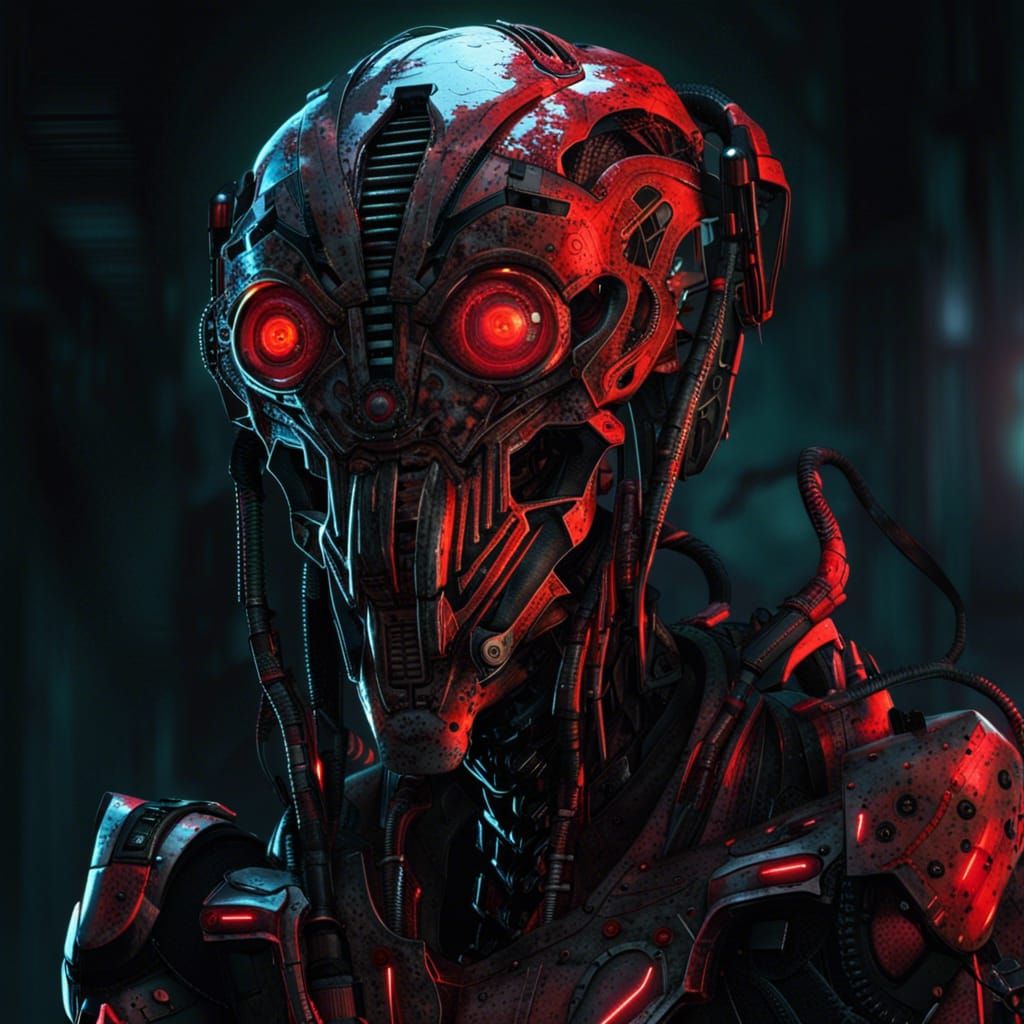 Cybernetic Exterminator Robot in Dystopian Sci-Fi Art