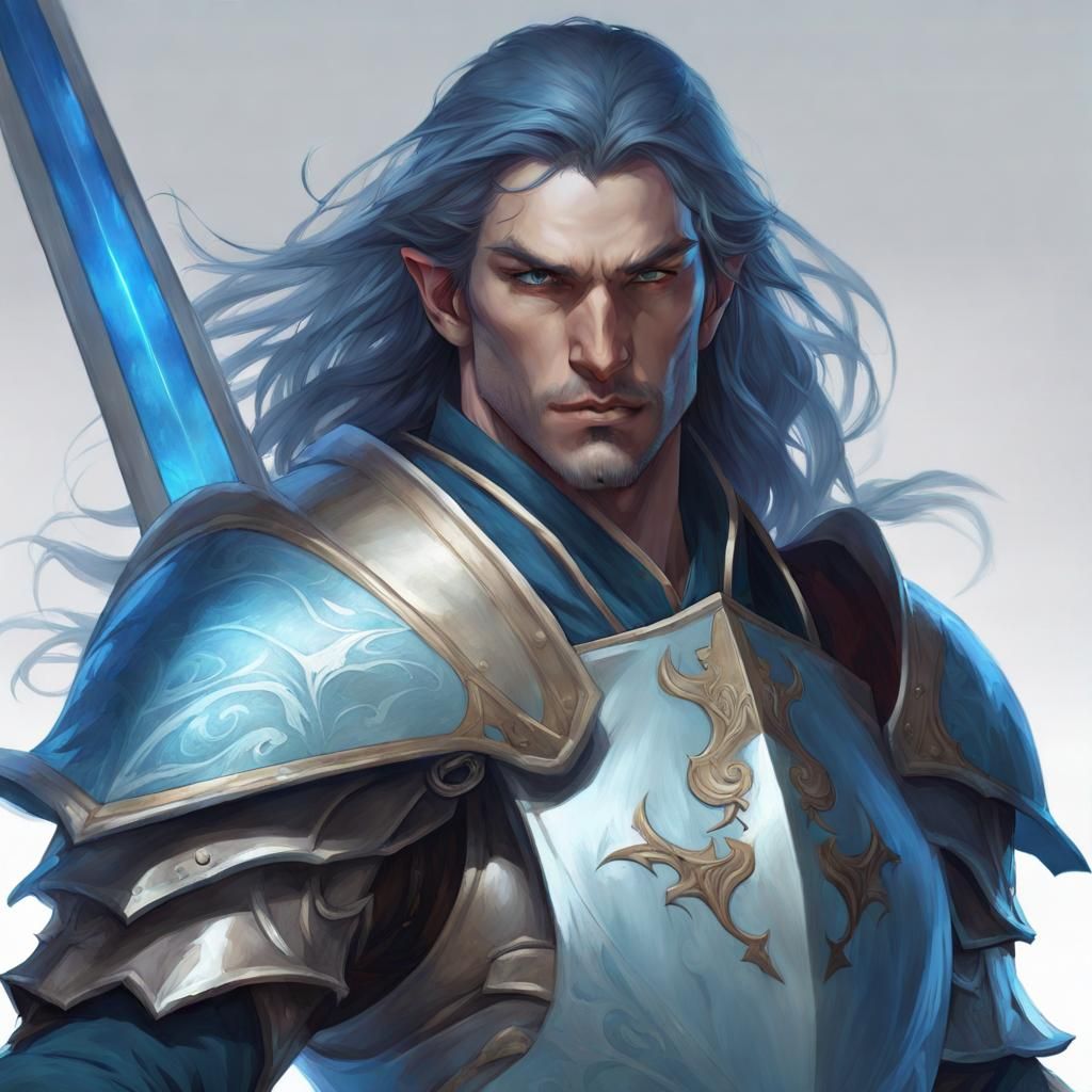 Sea Elf Knight Portrait in Hyperdetailed Digital Art