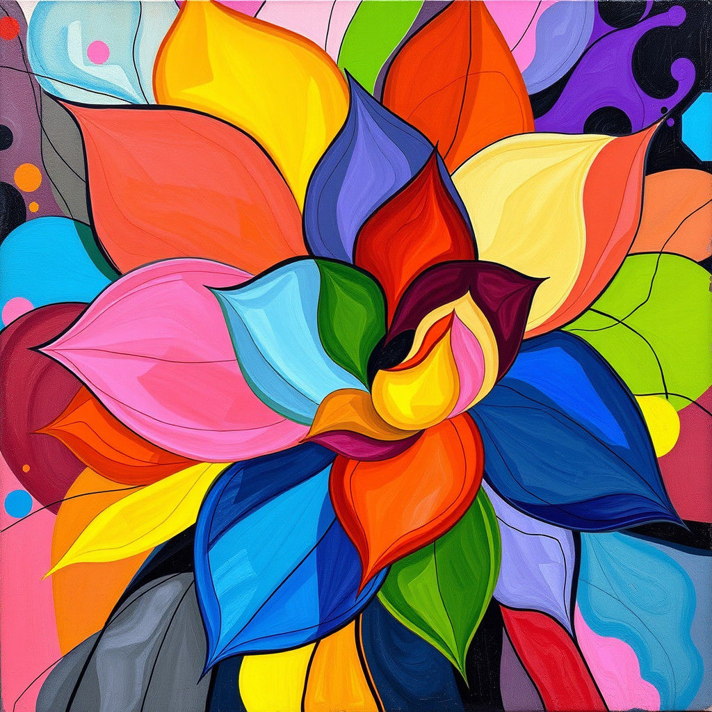 Abstract Flower Painting in Surrealist Expressionist Style