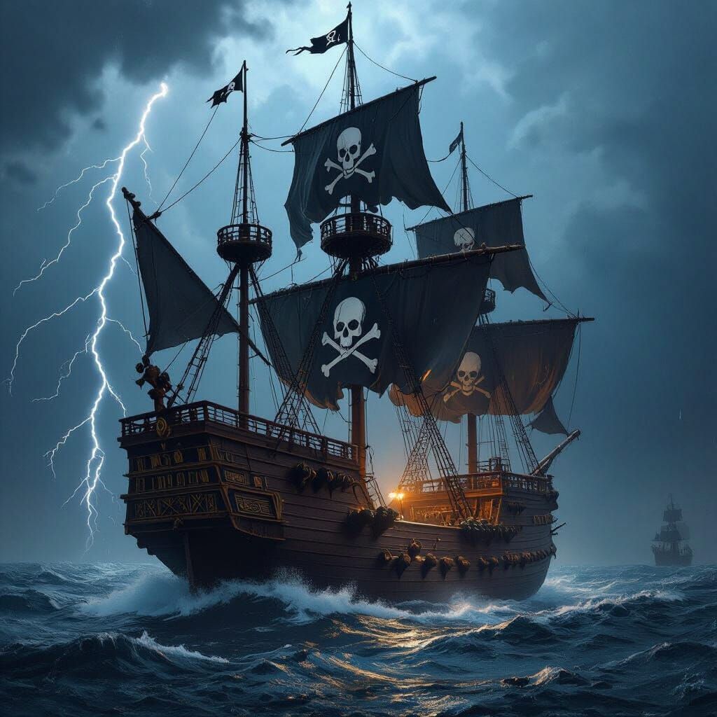 Colossal Pirate Man-of-War in Stormy Seas