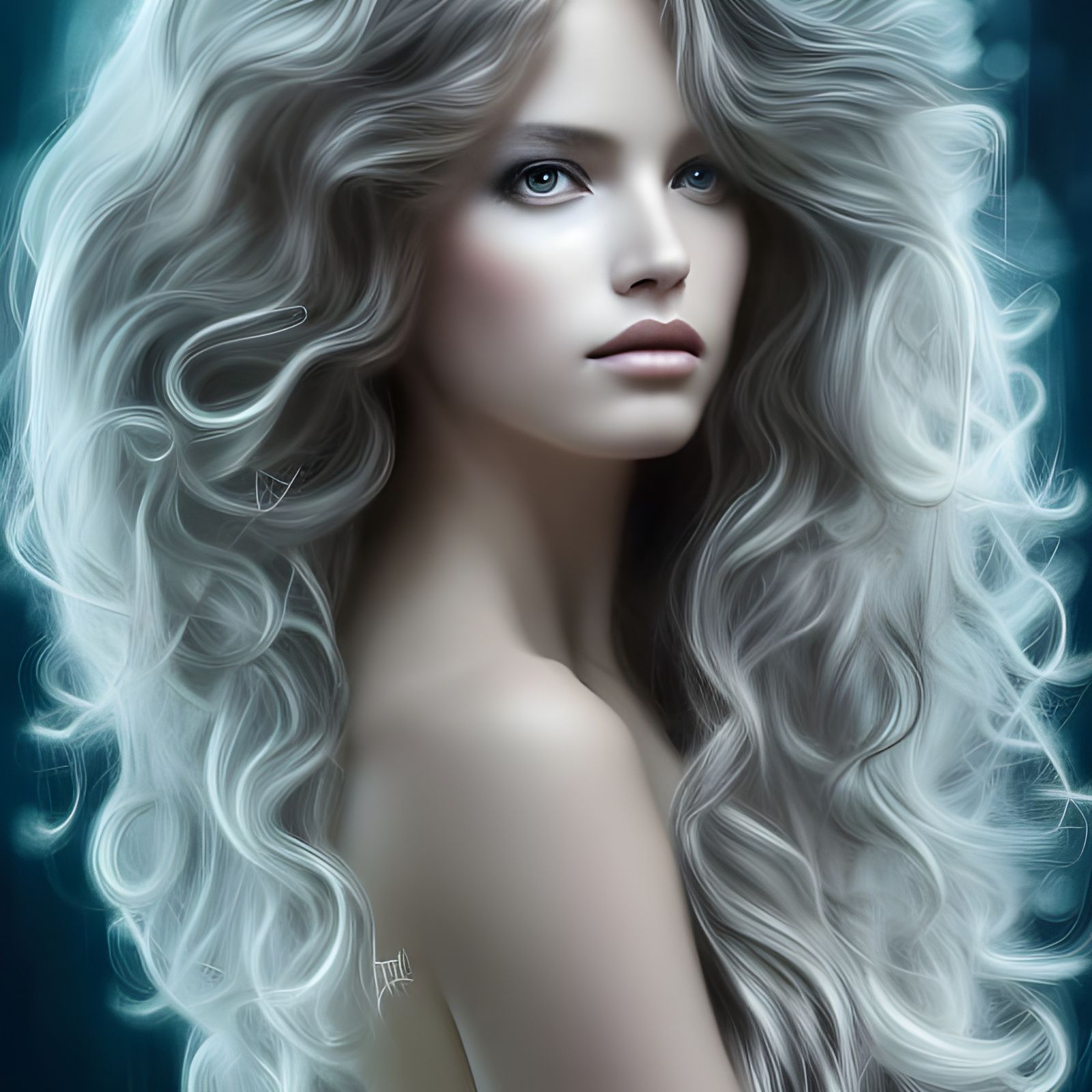 Mirror Painting of Beautiful Girl with Mirror Hair