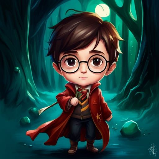 Adorable Chibi Harry Potter Portrait in Splash Art Style